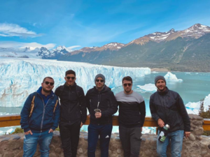 Five Moishe House community members pose for picture at Argentina glaciers